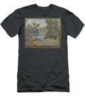 A Serene Tropical Scene Is Depicted with a Large Hippopotamus Motionage Designs T-Shirt