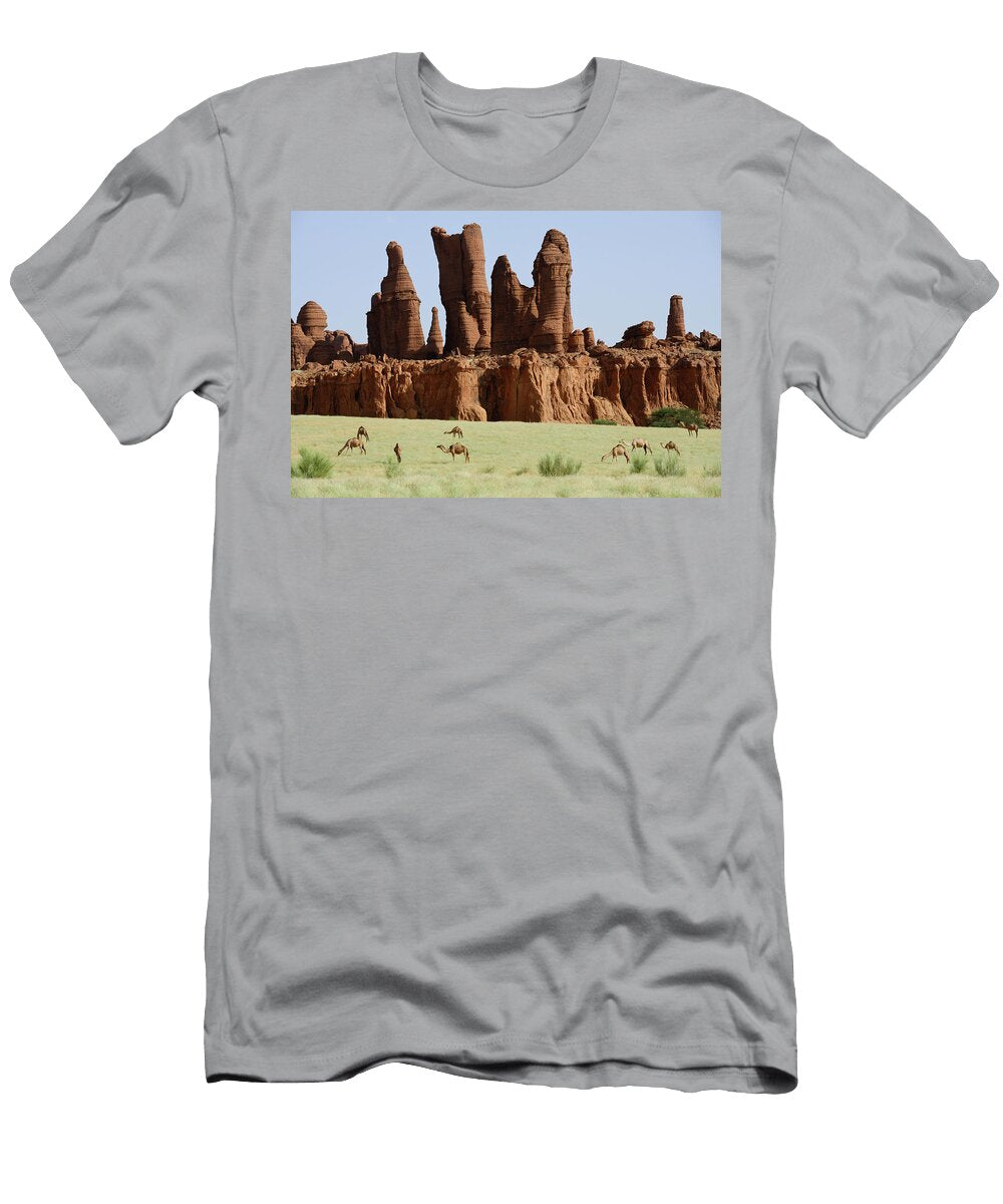Eroded Sandstone Rock Formations with Dromedary Camels Enrique Lopez Tapia Natureplcom T-Shirt