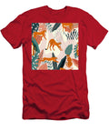 Hand Drawn Exotic Big Cat Cheetahs Stretching Running Sitting and Walking Abstract Tropic Leaves Mounir Khalfouf T-Shirt