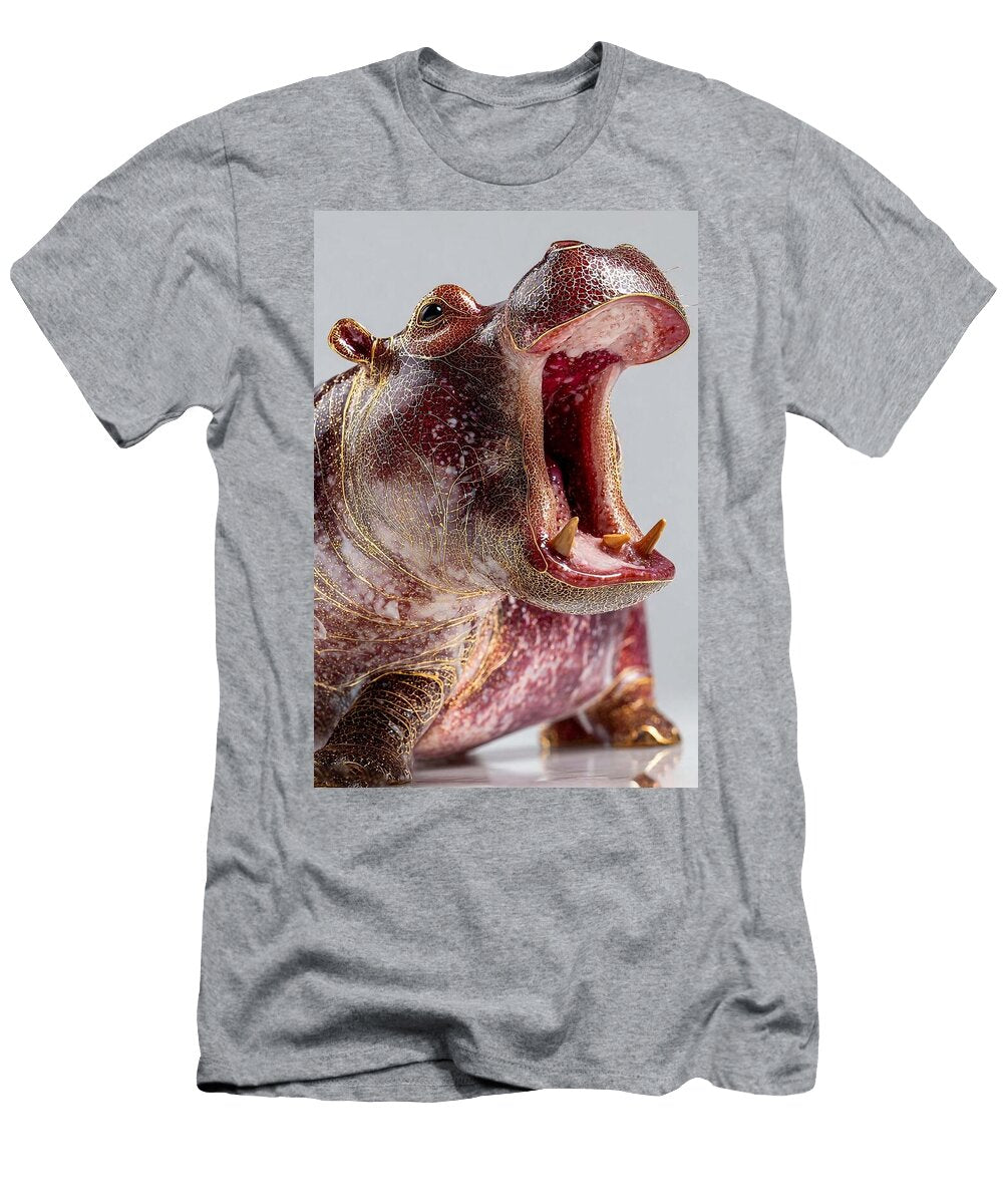 Sculptural Hippopotamus with Open Mouth Hippo Yawning Gilded Luna Farmer T-Shirt