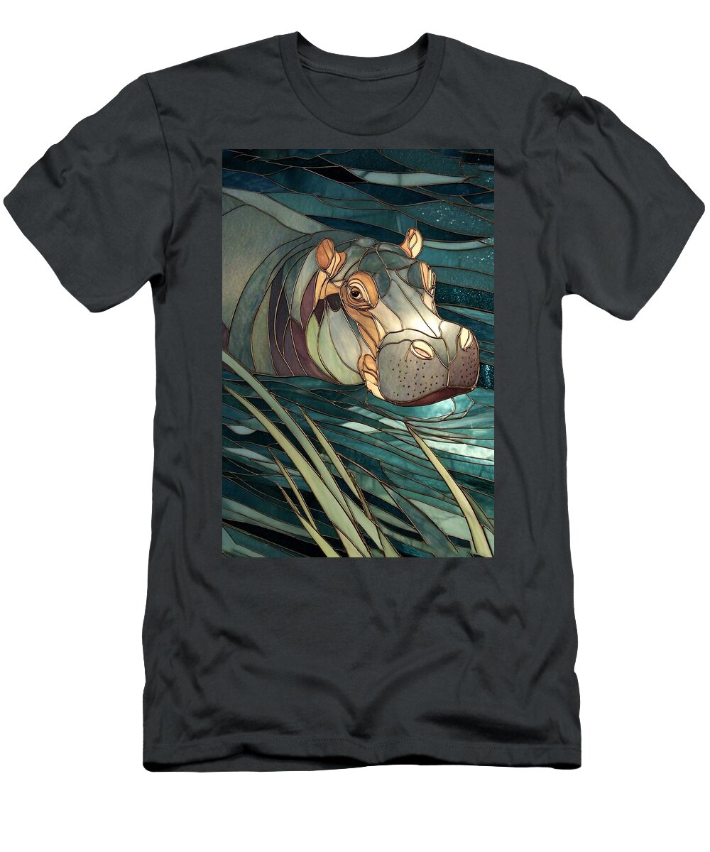 Stained Glass Hippopotamus Hippopotamus Luna Farmer T-Shirt